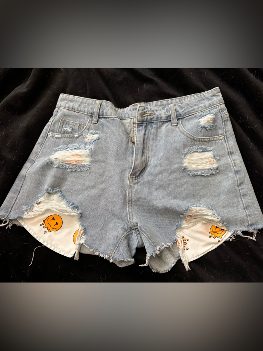 SHEIN Light Blue Distressed Denim Shorts with Printed Lining